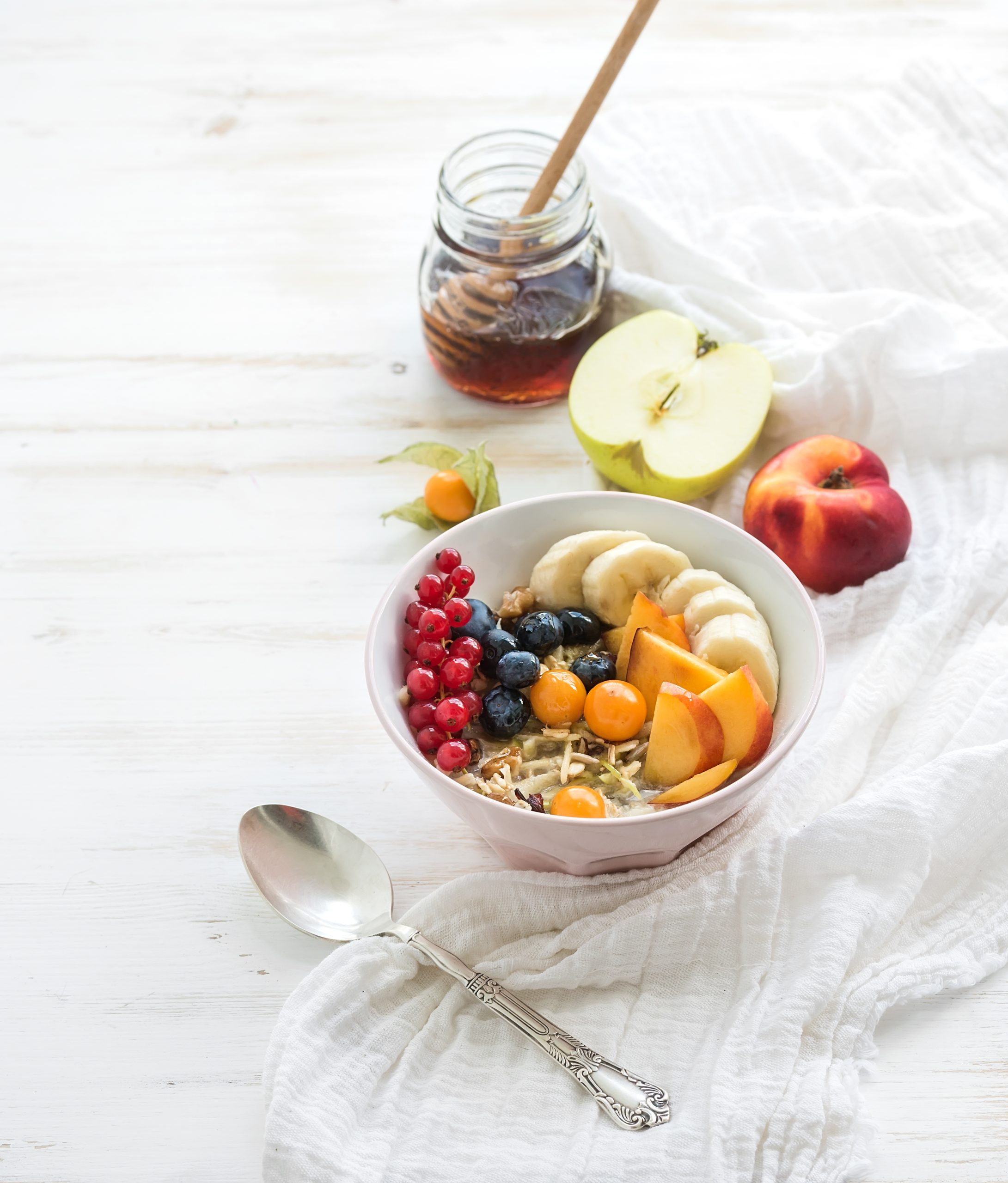 Healthy breakfast. Bowl of oat granola with yogurt, fresh berries
